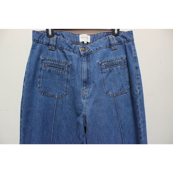 Sezane Augusto Blue Pleated Sailor Wide Leg Denim Jean Trousers Size 44/US 12 - Picture 5 of 6